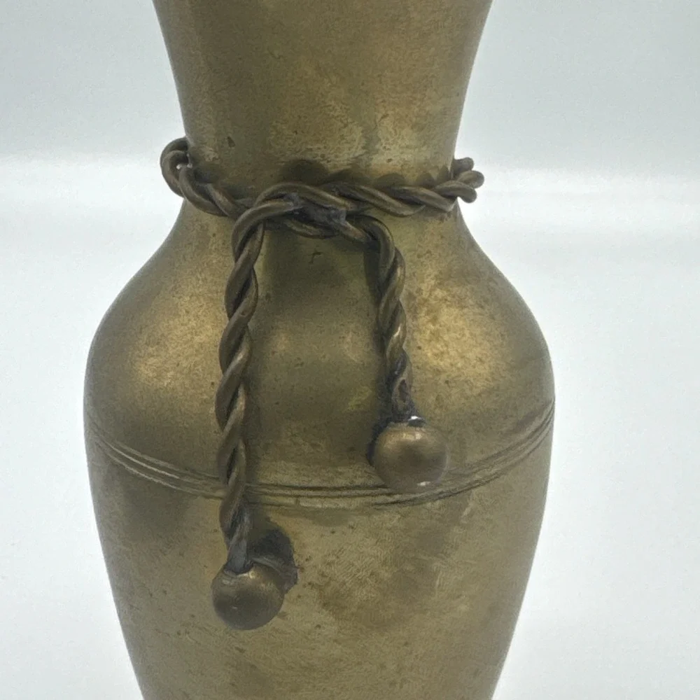 Vintage Brass Vase With Rope Tassel Tie 7